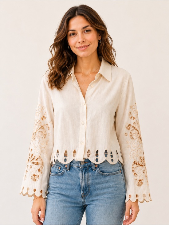 Christian Lacroix Tops - Christian Lacroix Embroidered Cutwork Linen Blouse Top M